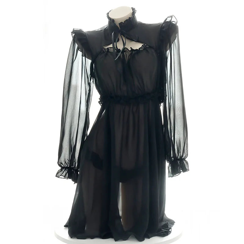 Alluring Lolita Maid Lingerie Dress | Sheer Lace Cosplay Set