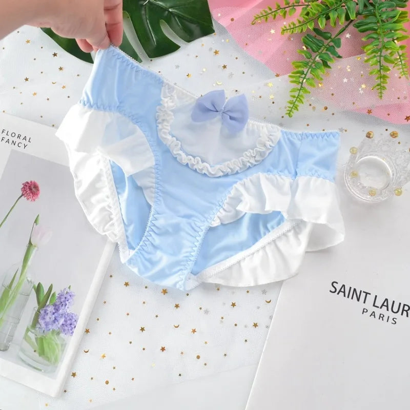 Cute Lolita Milk Silk Bow Ruffle Panties for Sweet Style