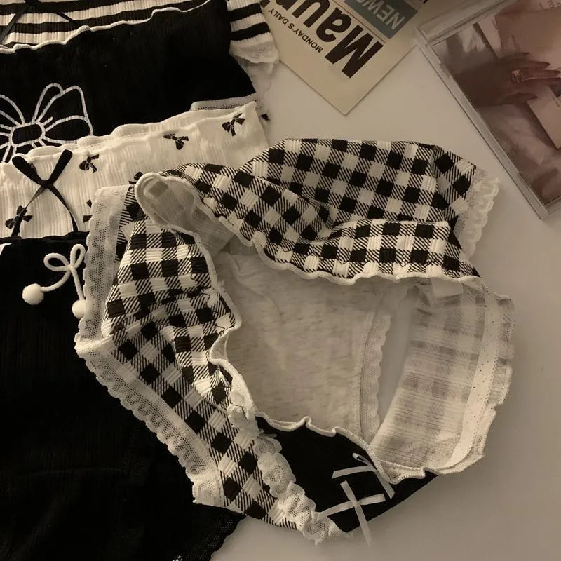 Kawaii Lolita Bow Cotton Panties | Mid-Waist Antibacterial Briefs