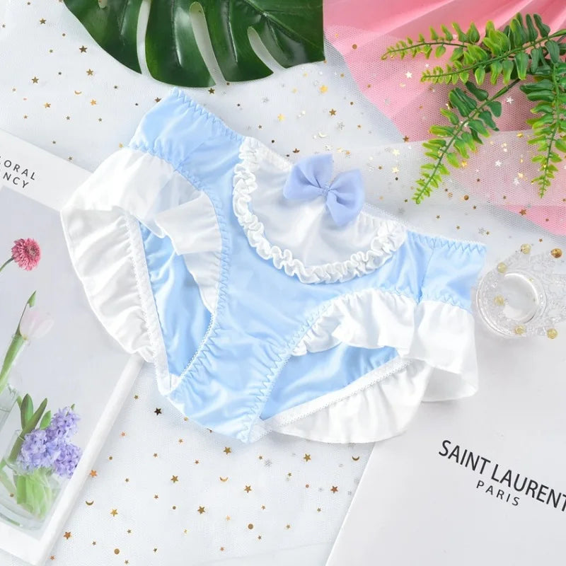 Cute Lolita Milk Silk Bow Ruffle Panties for Sweet Style
