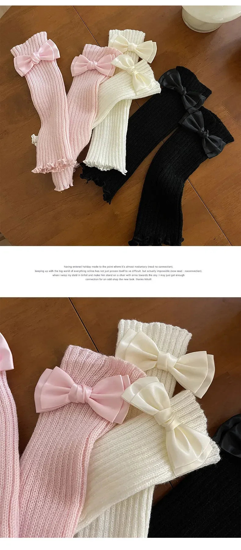 Women Knitted Bow Tie Fingerless Gloves Lolita Arm Sleeve Y2k Pink Girl Gothic Keep Wamrm Long Gloves Kawaii JK Accessories
