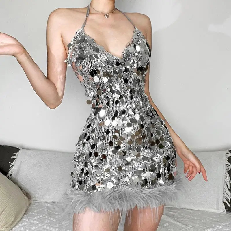 Chic High-Waisted Backless A-Line Dress | Women's Collar Neck