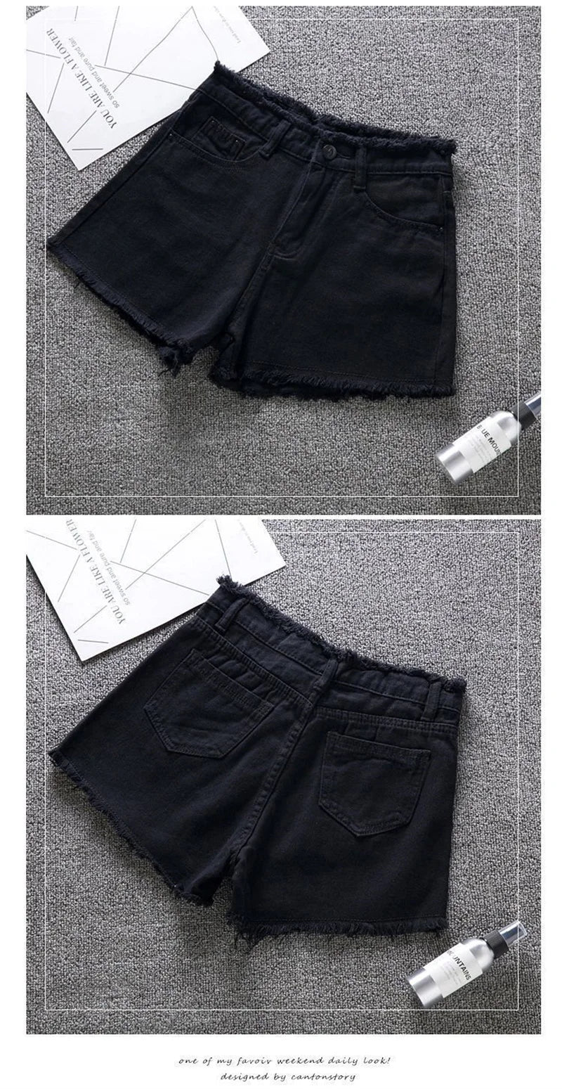 2025 Summer Woman High Haist Jeans Shorts Fashion Rough-edges Denim Short Pants Schoolgirl Casual Pants Blue Black White Jeans