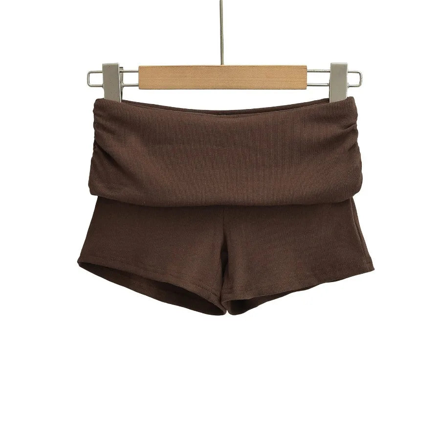 Summer Slim Yoga Shorts Women Casual Solid Color Fold Over Low Waist Lounge Shorts