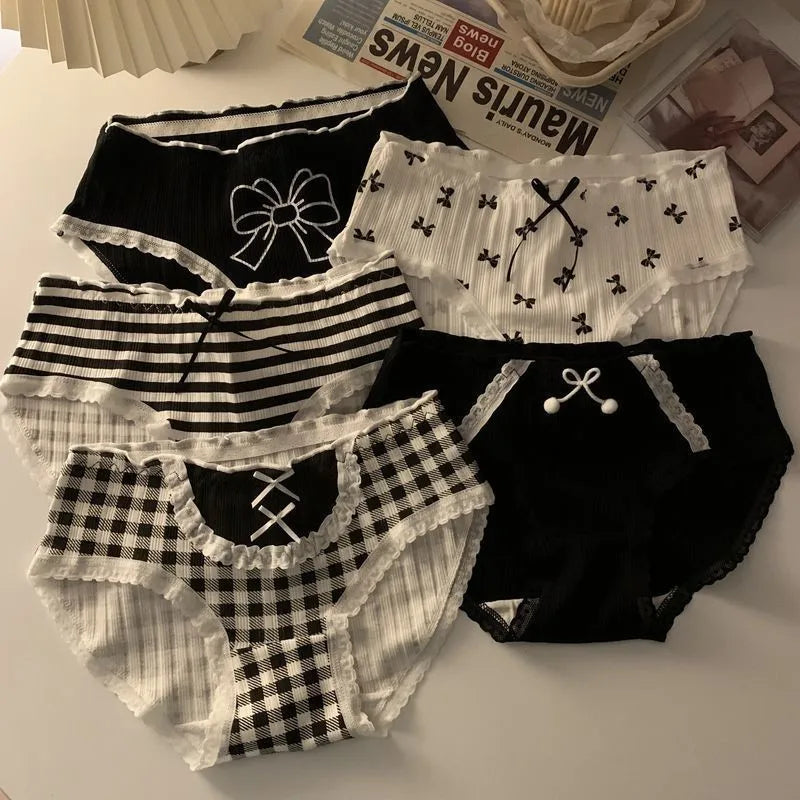 Kawaii Lolita Bow Cotton Panties | Mid-Waist Antibacterial Briefs