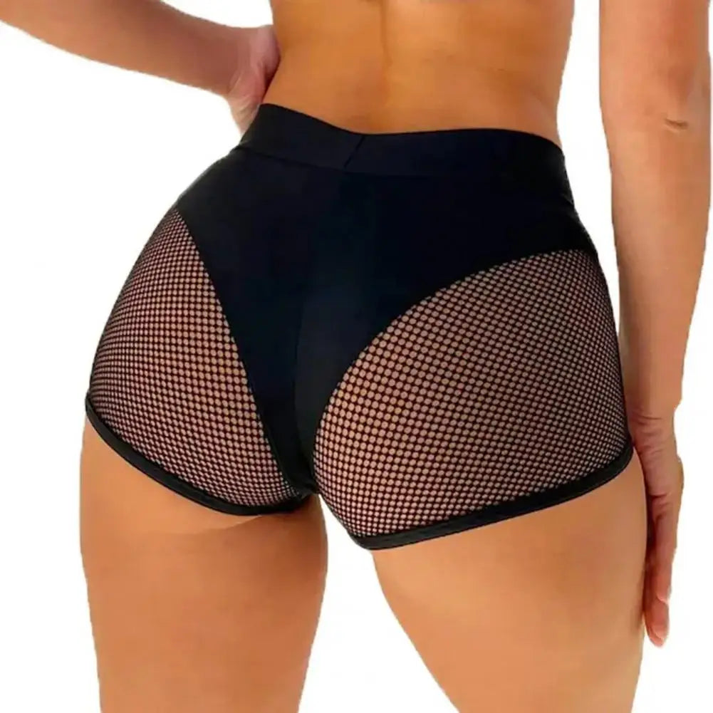 High Waist Booty Shorts Women Mesh Yoga Gym Pole Dance