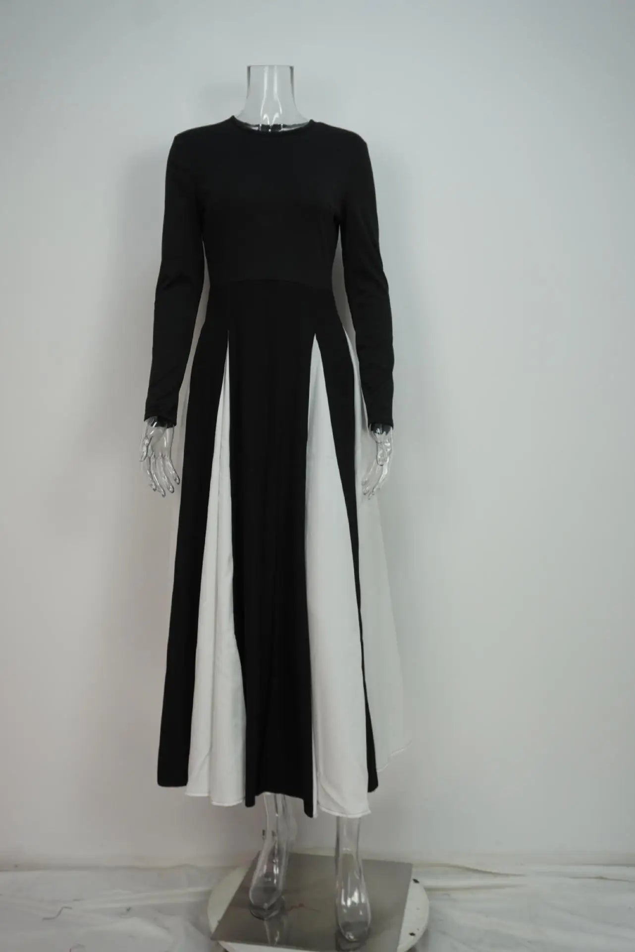Elegant Color Block A-Line Knitted Bell Sleeve Dress