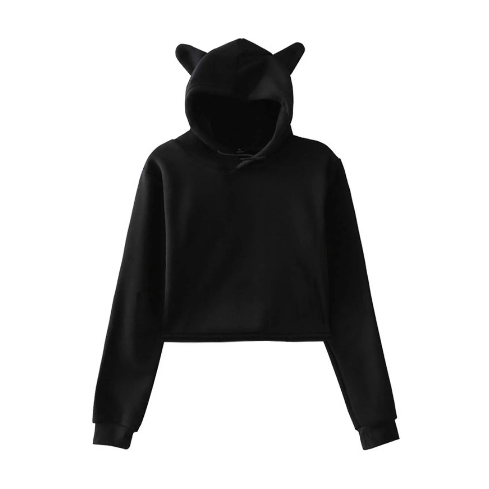 Women Sexy Short Hoodies Long Sleeve Fashionable Solid Color Cat Ear Cute Hooded Sweatshirt Autumn Spring Casual Crop Top Coat