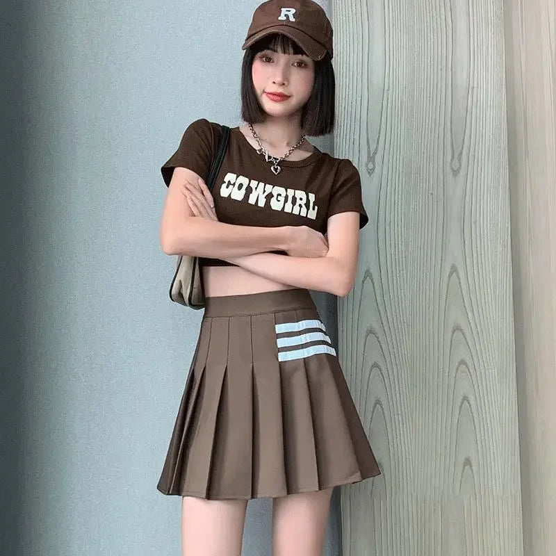 Preppy Style Women Kawaii Striped Pleated Skirts Korean Fashion Summer High Waisted With Lining Sweet Cutecore Mini A-line Skirt