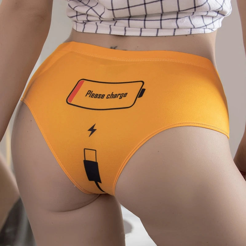 Funny 'Please Charge' Battery Briefs | Soft, Low-Rise Panties