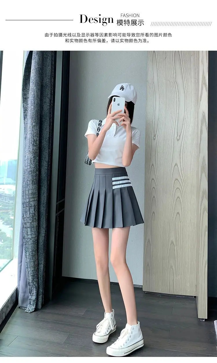 Preppy Style Women Kawaii Striped Pleated Skirts Korean Fashion Summer High Waisted With Lining Sweet Cutecore Mini A-line Skirt