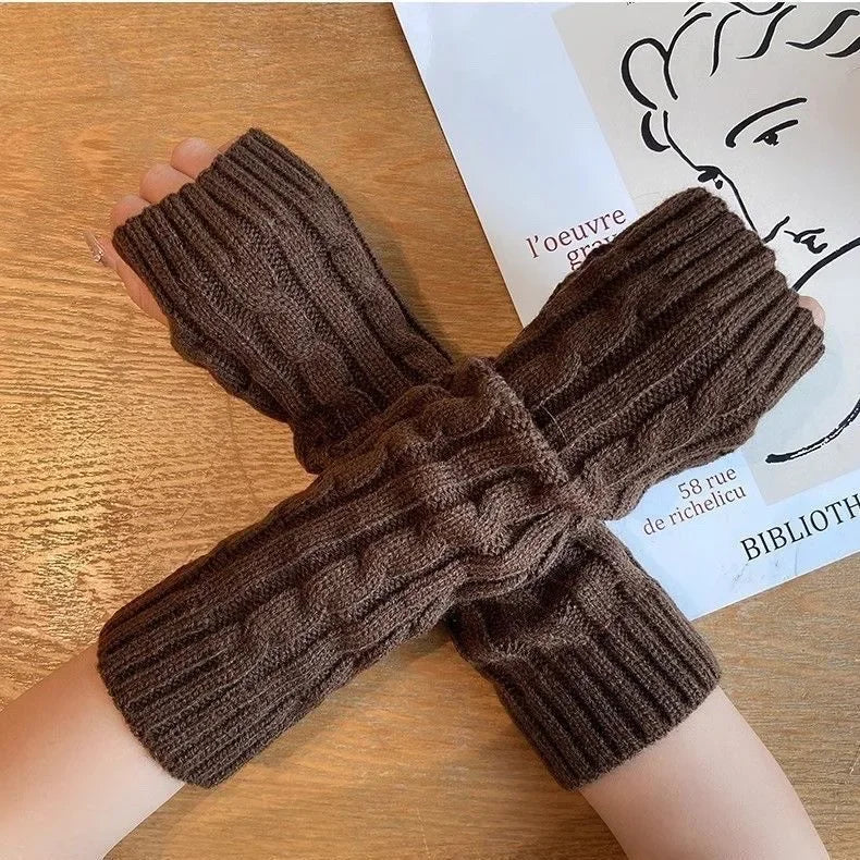 Y2K Knitted Striped Sleeves Gloves Autumn Winter Arm Warmer JK Long Fingerless Solid Colors Gloves Fashion Casual Girls Clothes