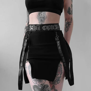 Gothic High Waist Zip Mini Skirt - Grunge & Punk Style