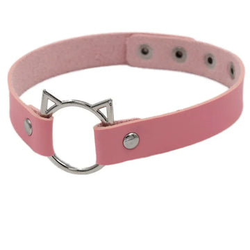 Black Leather Cat Choker Necklace | Punk Goth Studded Collar for Women