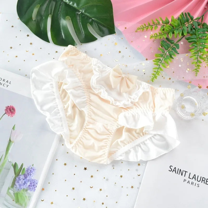 Cute Lolita Milk Silk Bow Ruffle Panties for Sweet Style