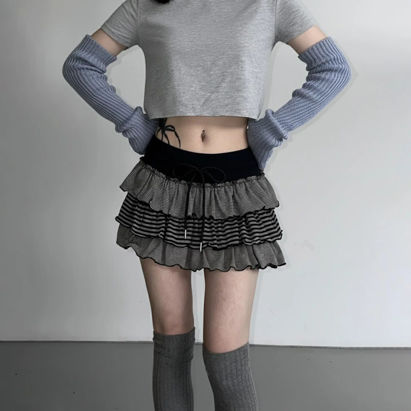 Sweet & Trendy Low Waist Striped Ruffle Mini Skirt