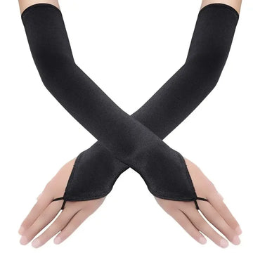 48cm Satin Hook Finger Fingerless Gloves | Retro Opera Evening