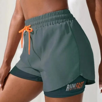 Women's High Rise Yoga Shorts | Fake Two-Piece Running Shorts
