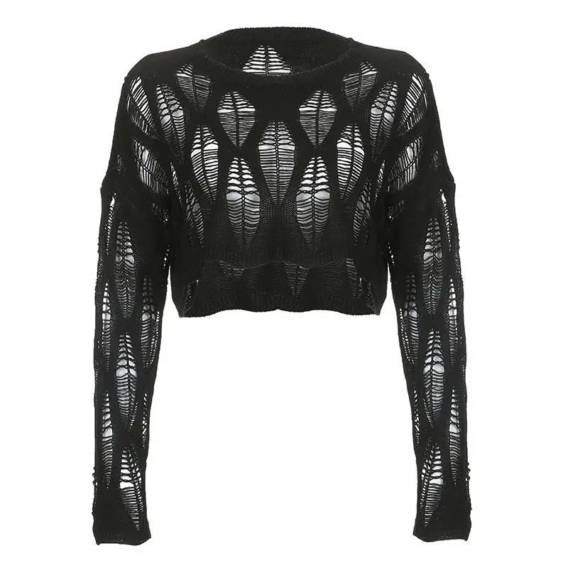 Women Hole Hollow Out Y2K T-shirts Batwing Sleeve Knitted Shirt for Women Punk Loose Streetwear Tops Spring Autumn 2026