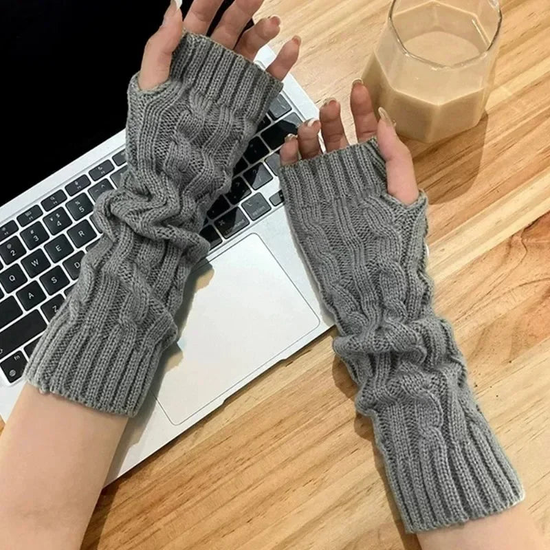 Y2K Knitted Striped Sleeves Gloves Autumn Winter Arm Warmer JK Long Fingerless Solid Colors Gloves Fashion Casual Girls Clothes
