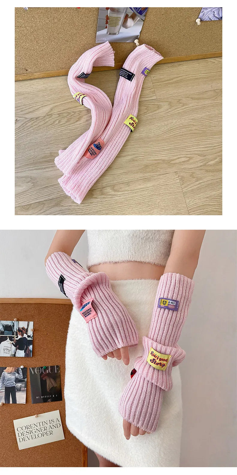 Kawaii Pink Thickened Knit Hand Sleeve Spice Girls Y2k Personalized Monogrammed Gloves Spring Warm Cover Up Fingerless Gloves