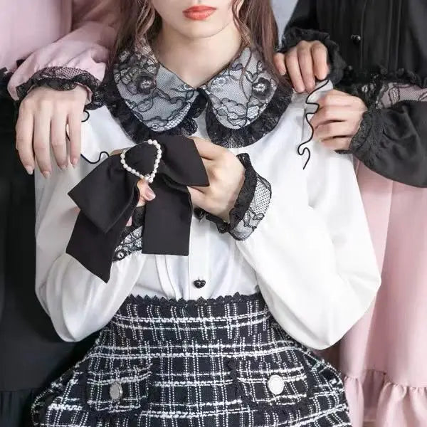 Japanese Gothic Lolita Ribbon Short Suspender plaid Skirt Girls Sweet Cute Lace A-Line Mini Skirts summer2025 black solid kawaii