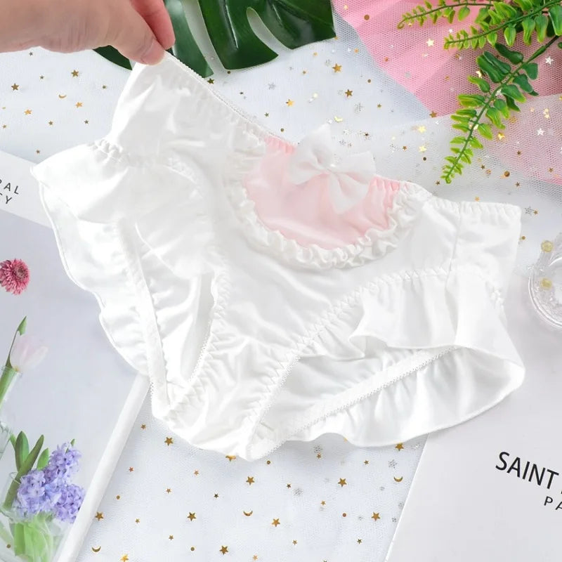 Cute Lolita Milk Silk Bow Ruffle Panties for Sweet Style