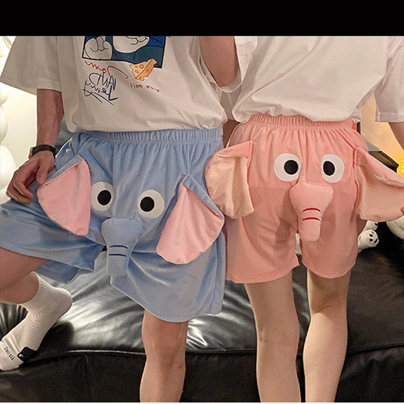 Women Elephant Pajama Pants Men Cute Cartoon Funny Long Nose Shorts Summer Sleep Bottoms Home Pants Boyfriends Birthday Gifts