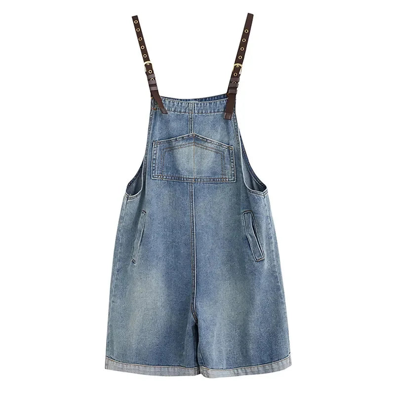 Cowboy Overalls Women's Jumpsuit Shorts 2025 Summer New Student Korean version Loose Denim Wide leg one-piece Suspender Shorts