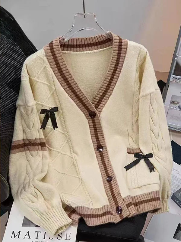 Loose Women's Knitted Sweater Coat  Knot Lazy Style Design Anti-Aging Japanese Style Open Cardigan Spring Autumn New...