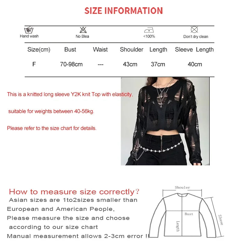 Women Hole Hollow Out Y2K T-shirts Batwing Sleeve Knitted Shirt for Women Punk Loose Streetwear Tops Spring Autumn 2026