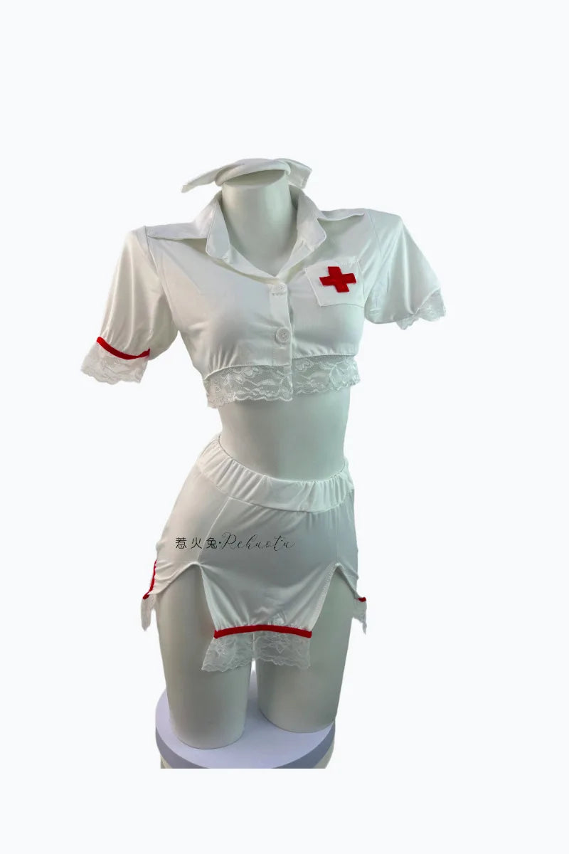 Exotic Nurse Lingerie Cosplay Uniform | Two-Piece Roleplay Set