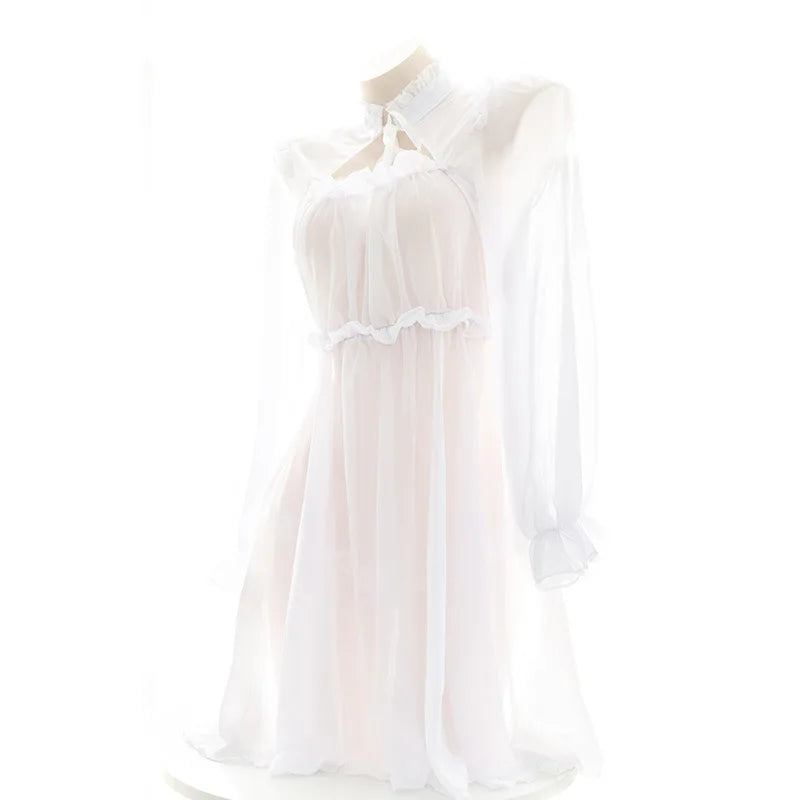 Alluring Lolita Maid Lingerie Dress | Sheer Lace Cosplay Set