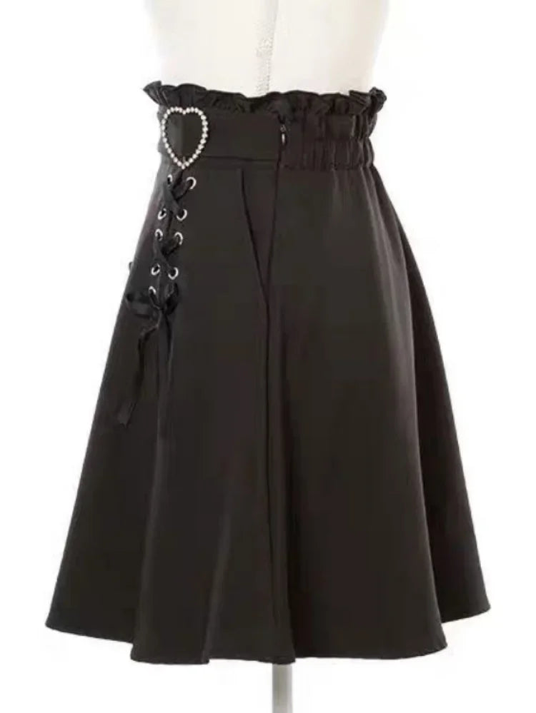 2026 Y2k Aesthetic Harajuku Style Skirt Sweet Girl High Waist Mini Bandage Lolita Skirts Womens Solid Streetwear Gothic Jk Saia