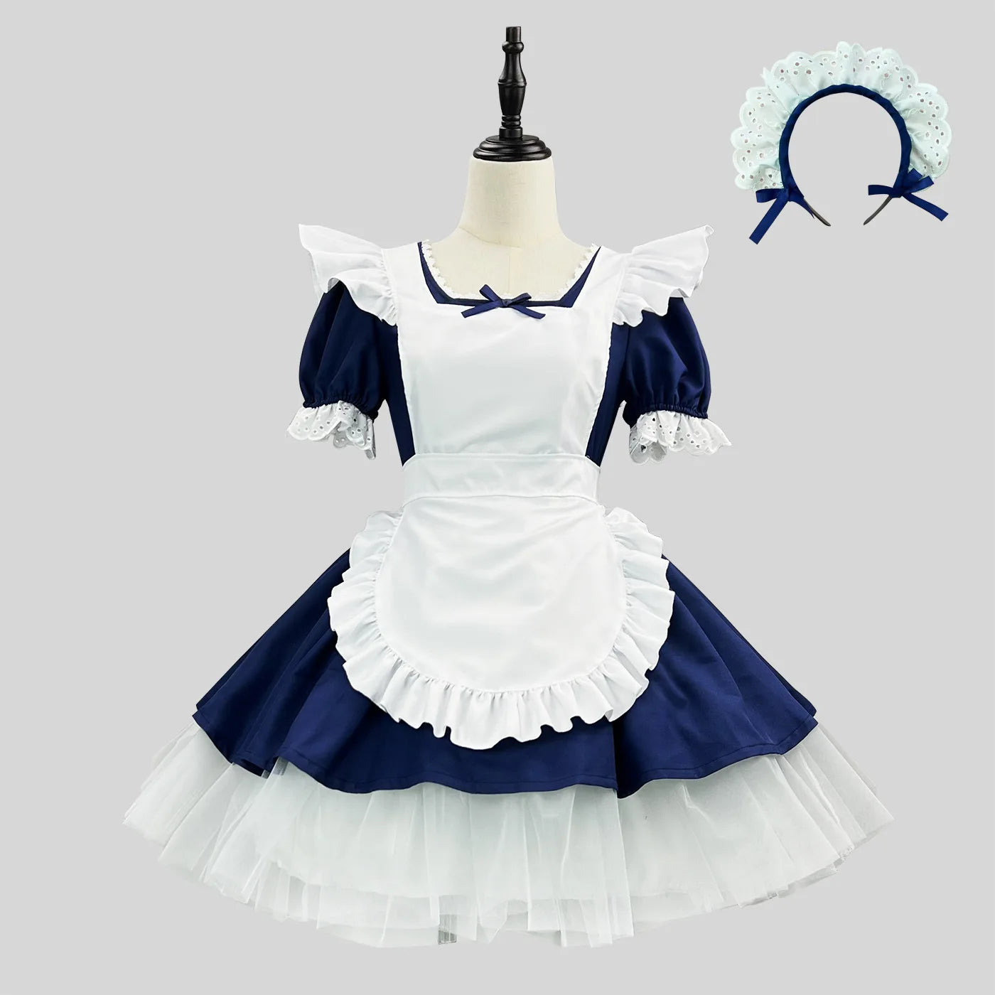 Cute Dark Blue Lolita Angel Maid Cosplay Dress Set | S-5XL