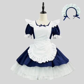 Cute Dark Blue Lolita Angel Maid Cosplay Dress Set | S-5XL