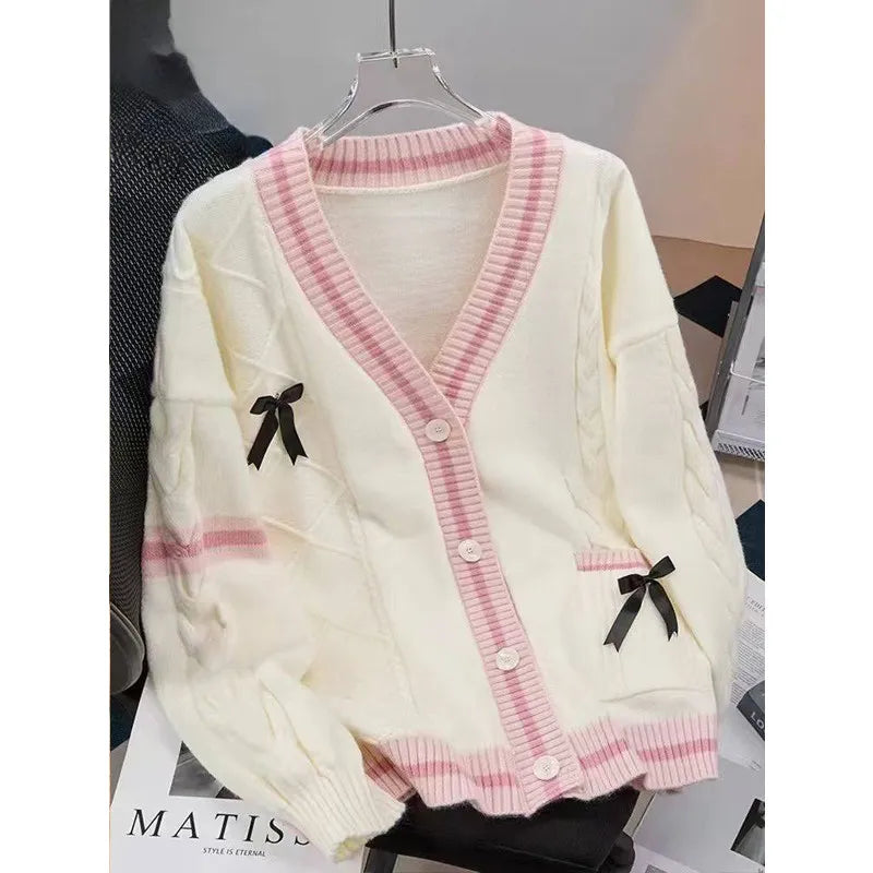 Loose Women's Knitted Sweater Coat  Knot Lazy Style Design Anti-Aging Japanese Style Open Cardigan Spring Autumn New...