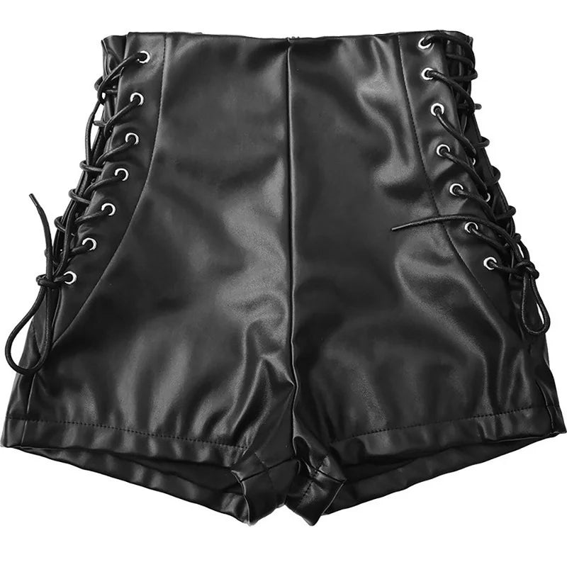 Women Shorts Pants High Waist Bandage Elastic Fitness Streewear Trousers Bodycon Casual Latex Shorts Black Pantalones Outfits