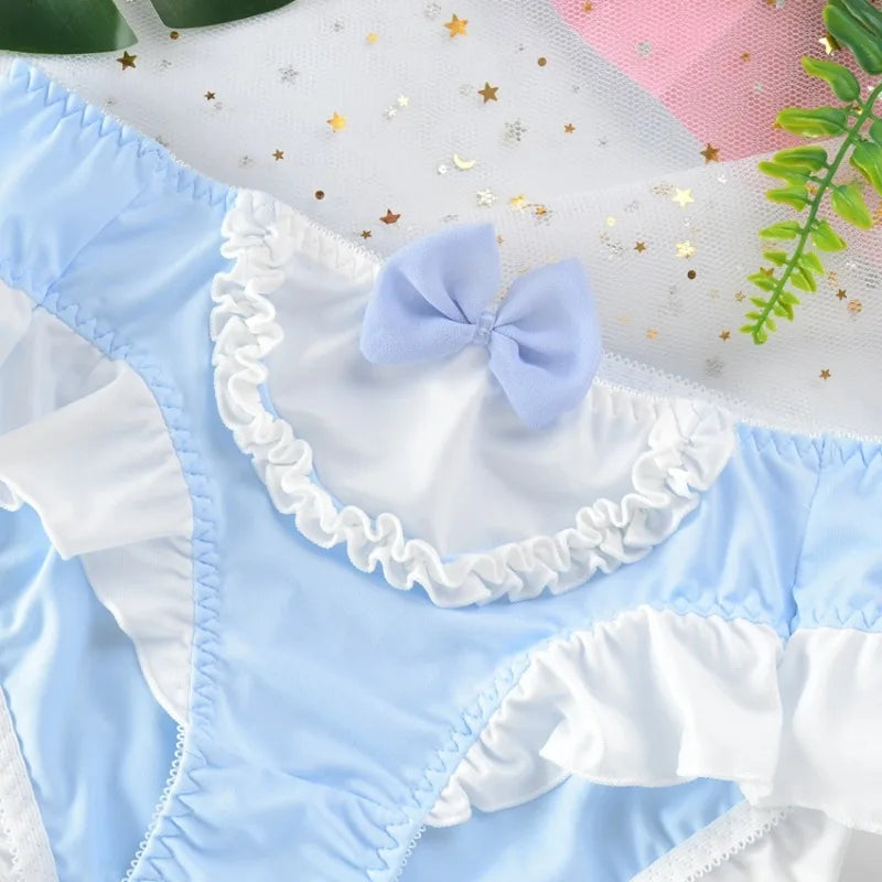Cute Lolita Milk Silk Bow Ruffle Panties for Sweet Style