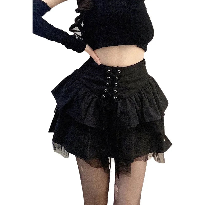 High Waist Bow Tie Puffy Skirt Women's Summer Half-length Hip Concealing Short Skirt Fresh Sweet Style Polyester Fabric