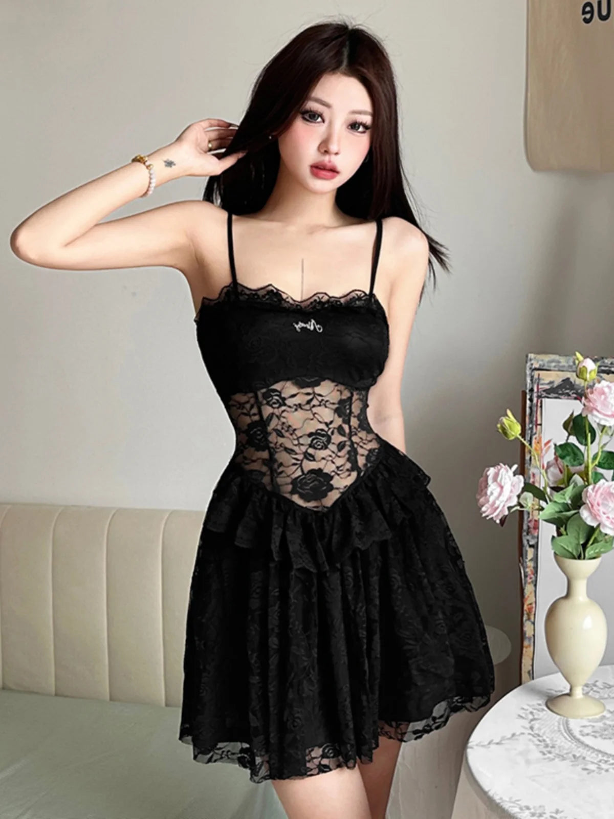 Elegant Lace Splice Bare Shoulder A-Line Midi Dress