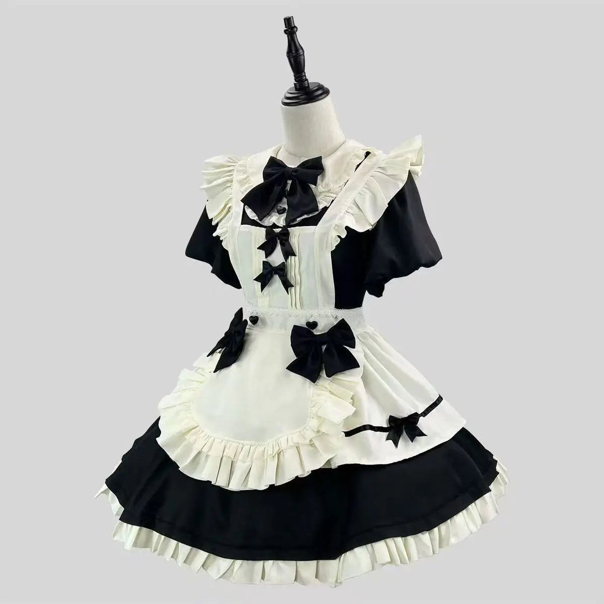 Autumn Japanese Women's Puff Sleeve Doll Collar Dress and Bowknot Apron Vintage Set Cute Lolita Maid Style Sweet Two-piece Set