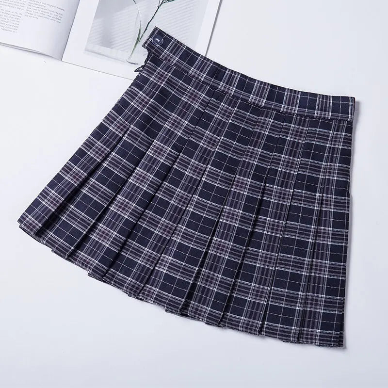 Pleated Skirt For Women 2023 Summer Grey Plaid  A-Line High Waist Mini Faldas Korean Style College Style Girl Black Short Skirts
