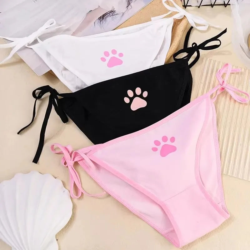 Kawaii Cat Claw Bowknot Low-Waist Briefs