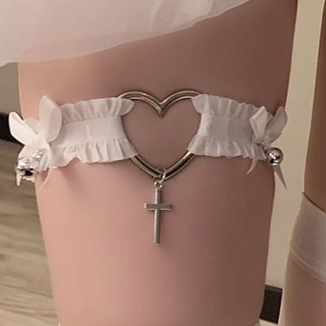 Gothic Lace Leg Garter: Heart Bowknot Cross Punk Cosplay Harness