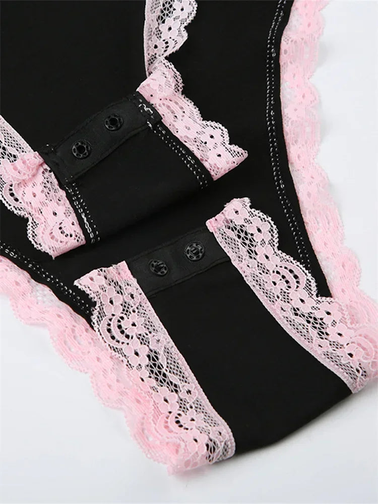 Lace Trim High-Cut Bodysuit | Chic Sleeveless Leotard for Women
