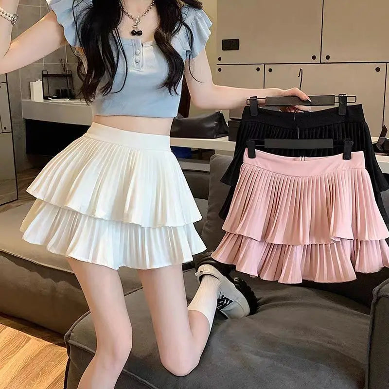 Preppy Y2K Ruffled Mini Skirt Pants | High Waist, Fluffy Style