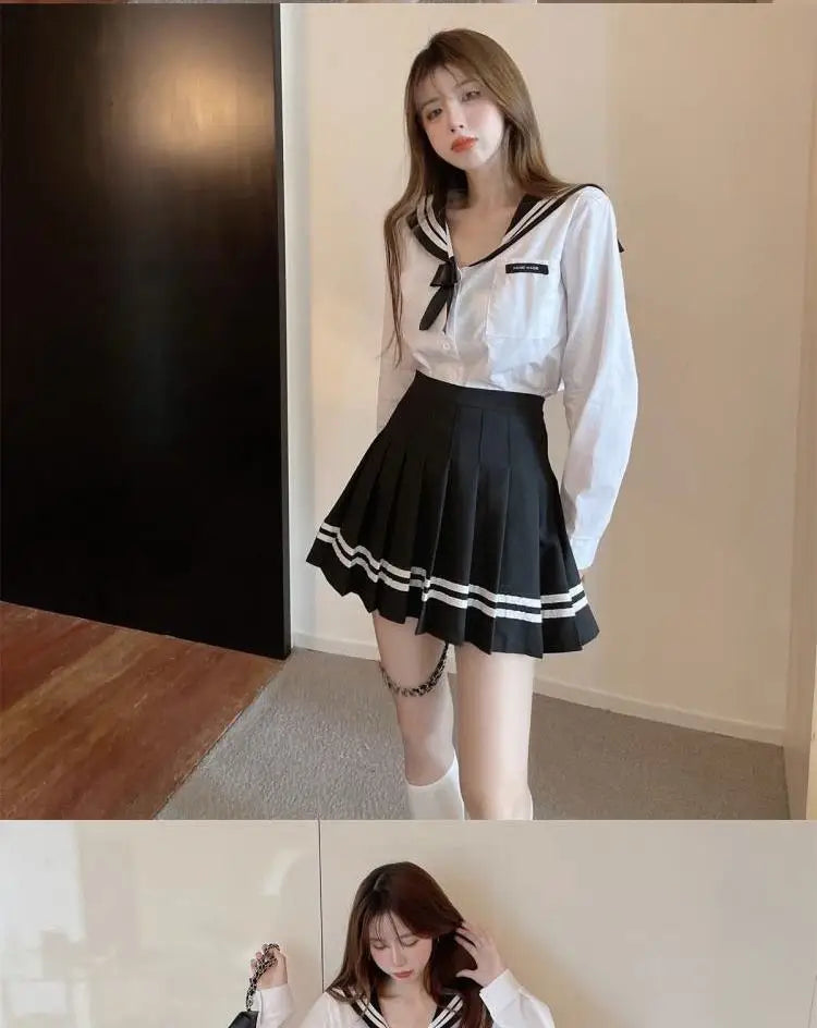 Korean Style Pleated  Skirt for Women Spring Summer New High Waist Striped A-Line Skirt Student Fashion Commute Style