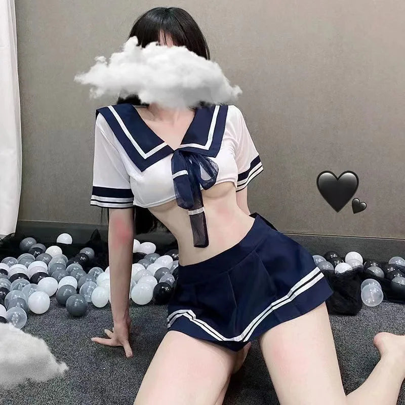 Seductive Schoolgirl Lingerie Cosplay Set | Mini Skirt & Blouse