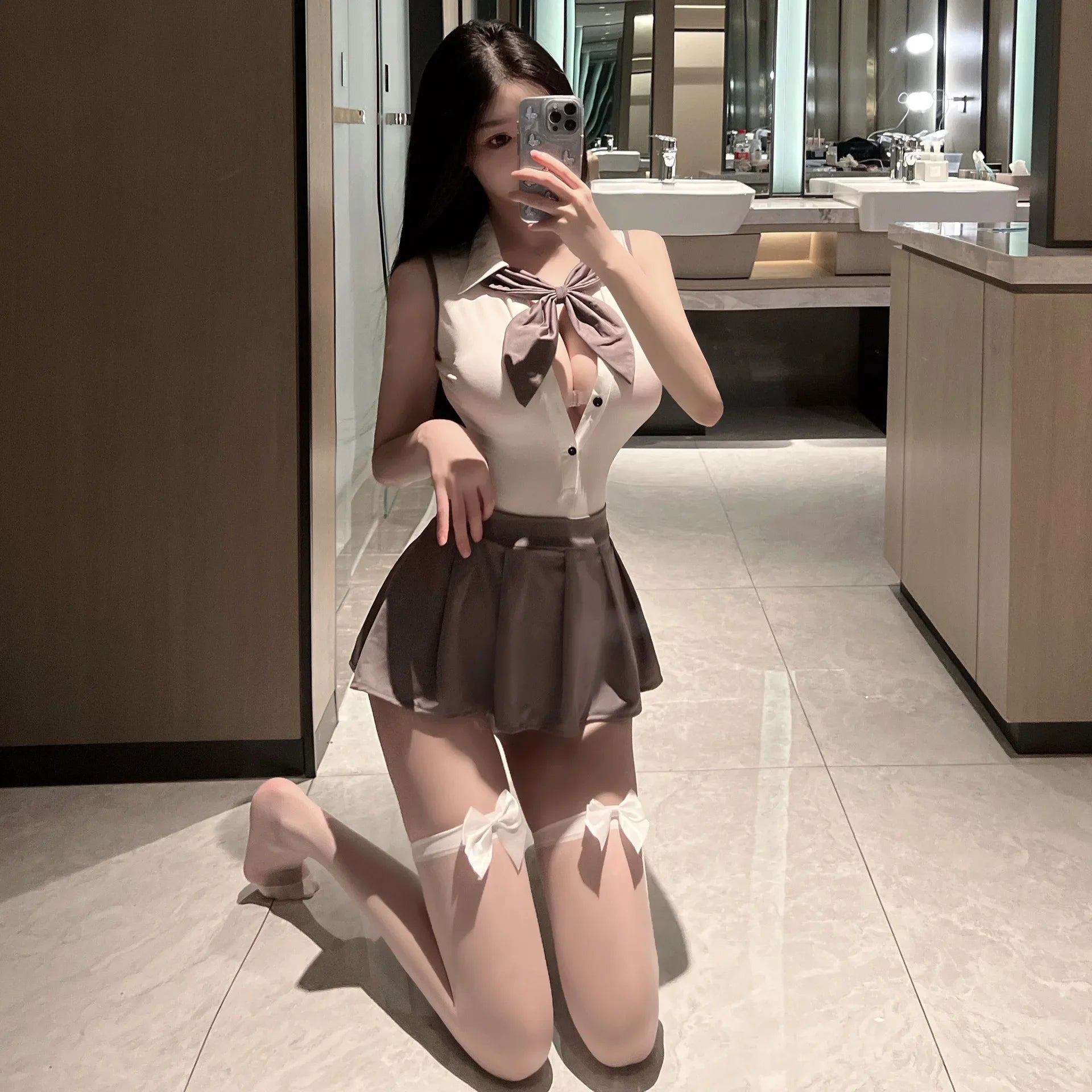 Seductive JK Student Lingerie: Backless Top & Pleated Skirt